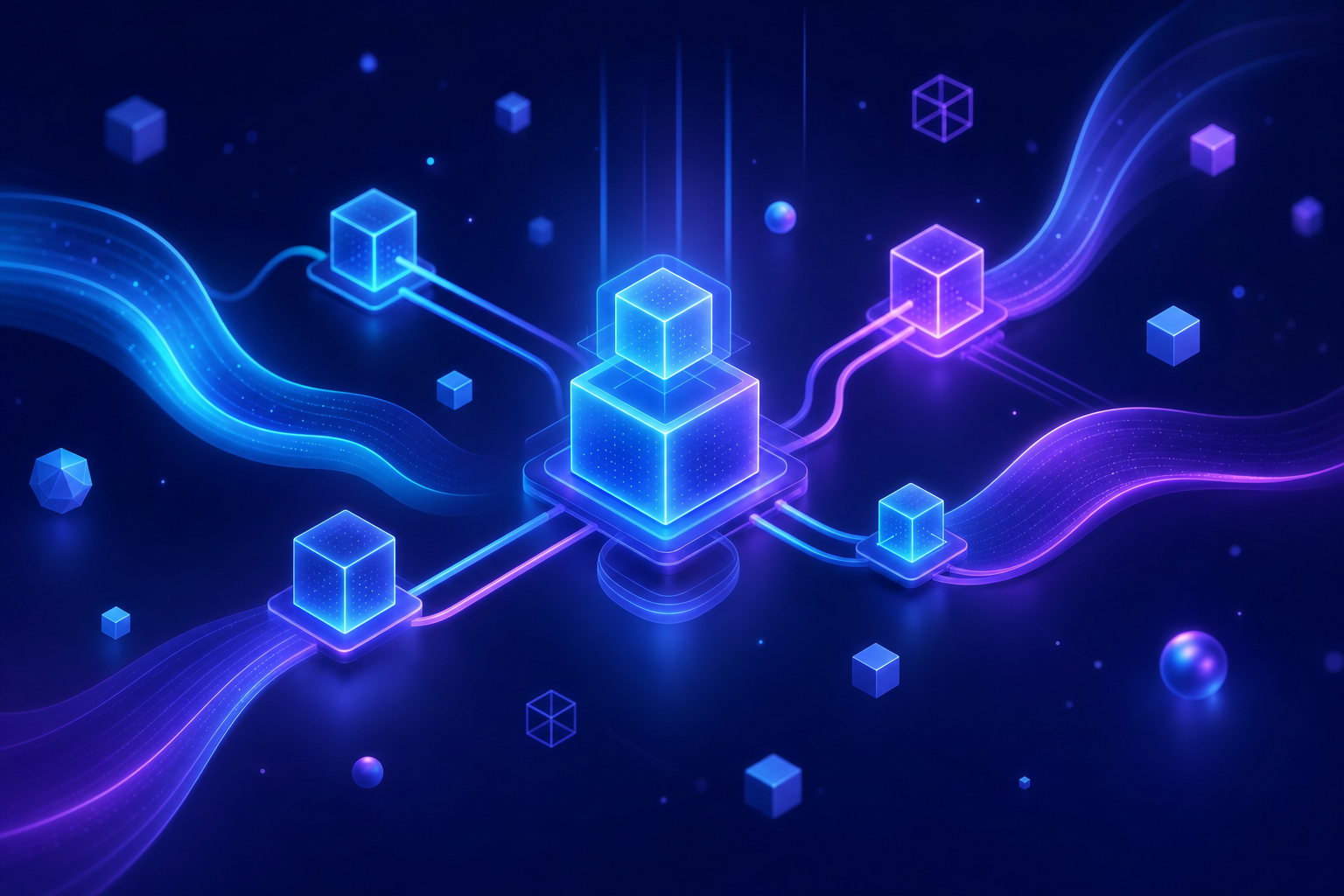 Abstract visualization of connected AI automation workflows